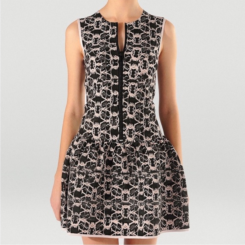 Maje Black and Pink Patterned Mini Dress